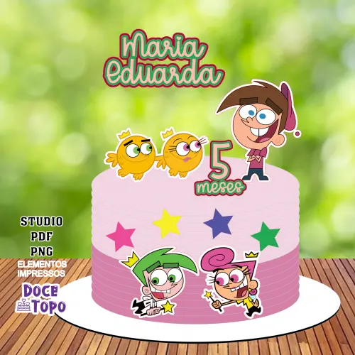 Topo de Bolo Padrinhos Mágicos 01 Studio/PDF/PNG