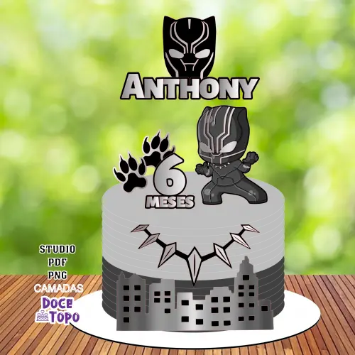 Topo de Bolo Pantera Negra 01 Studio/PDF/PNG