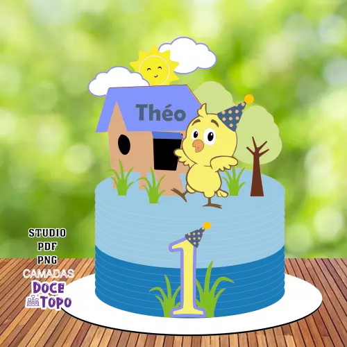 Topo de Bolo Pintinho Amarelinho 01 Studio/PDF/PNG