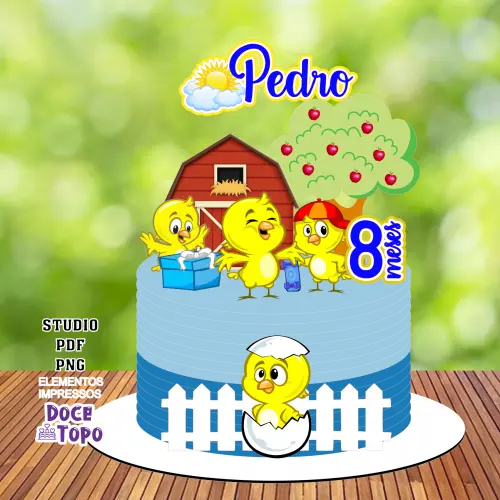 Topo de Bolo Pintinho Amarelinho 02 Studio/PDF/PNG