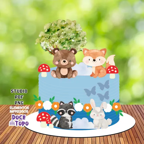 Topo de Bolo Bosque 08 Studio/PDF/PNG