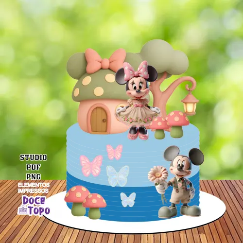 Topo de Bolo Mickey e Minnie Bosque Encantado Studio/PDF/PNG