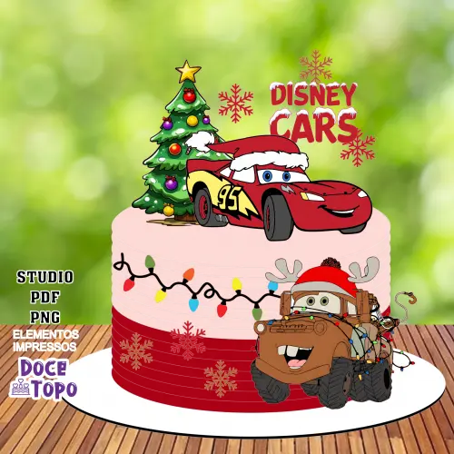 Topo de Bolo Natal Carros 01 Studio/PDF/PNG