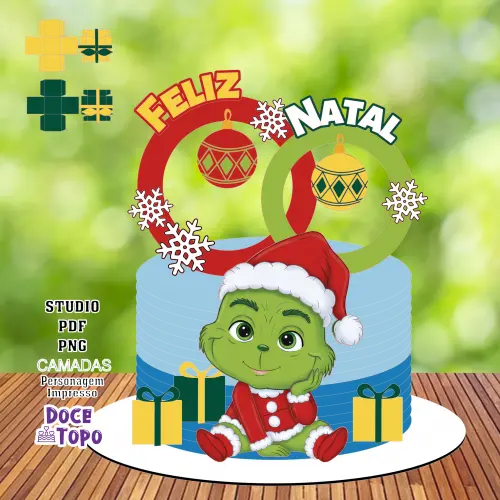 Topo de Bolo Natal Grinch 04 Studio/PDF/PNG