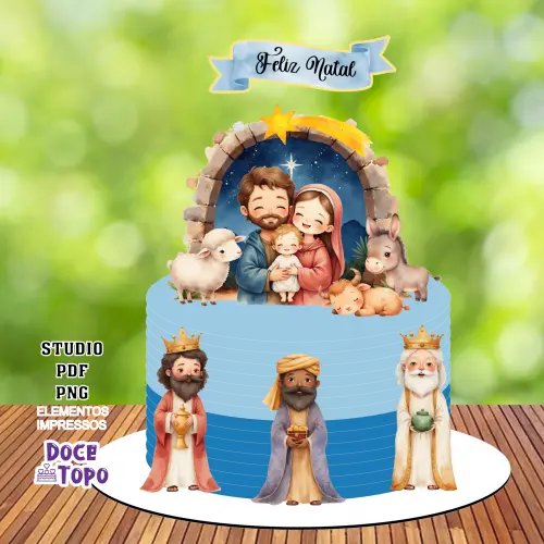 Topo de Bolo Natal Presépio 13 Studio/PDF/PNG