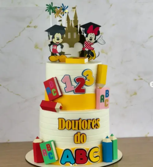 Topo de Bolo Formatura ABC Mickey 02 Somente Studio