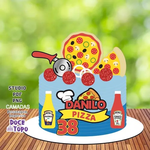 Topo de Bolo Pizza 01 Studio/PDF/PNG