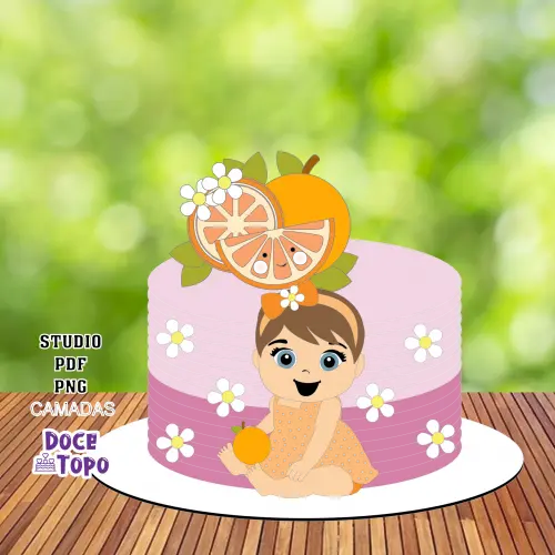 Topo de Bolo Frutinhas - Laranjinha 01 Studio/PDF/PNG