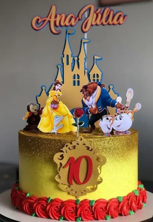 Topo de Bolo A Bela e a Fera 10 Somente Studio