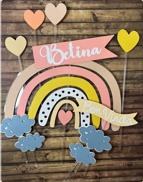 Topo de Bolo Arcoiris 06 Somente Studio