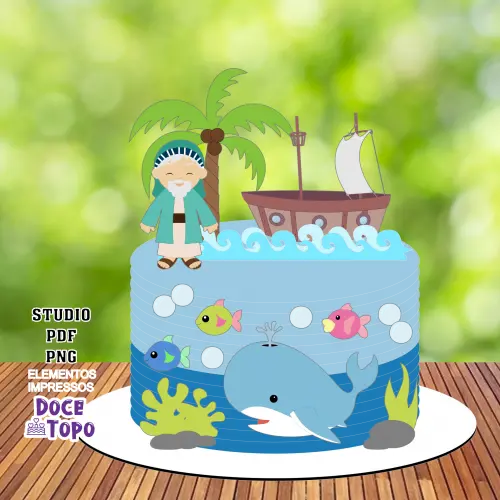 Topo de Bolo Cristão - Jonas e a Baleia 01 Studio/PDF/PNG