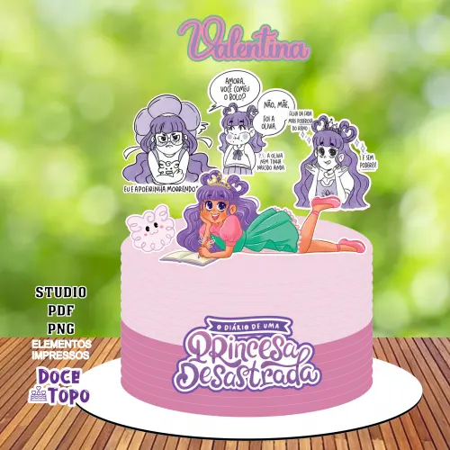 Topo de Bolo O Diário de uma Princesa Desastrada 03 Studio/PDF/PNG