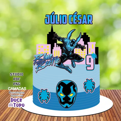 Topo de Bolo Besouro Azul 01 Studio/PDF/PNG