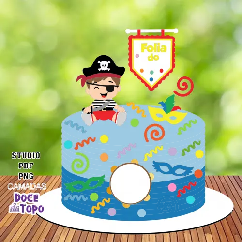Topo de Bolo Carnaval 47 Pirata Studio/PDF/PNG