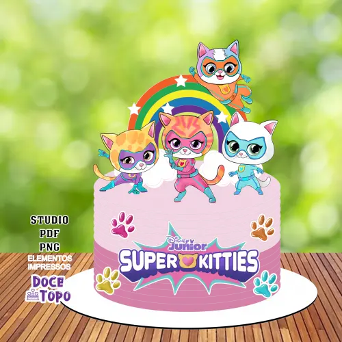 Topo de Bolo Super Kitties 01 Studio/PDF/PNG