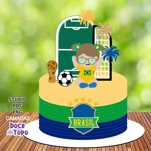 Topo de Bolo Futebol Copa - Brasil 05 Studio/PDF/PNG