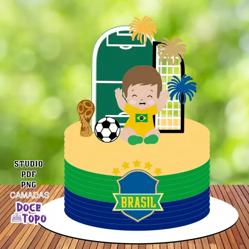 Topo de Bolo Futebol Copa - Brasil 05 Studio/PDF/PNG