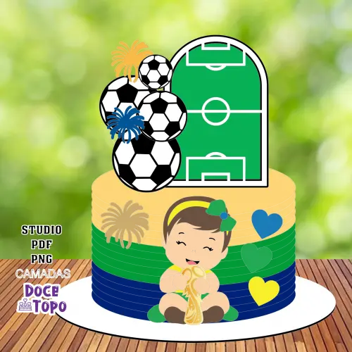Topo de Bolo Futebol Copa - Brasil 27 Studio/PDF/PNG