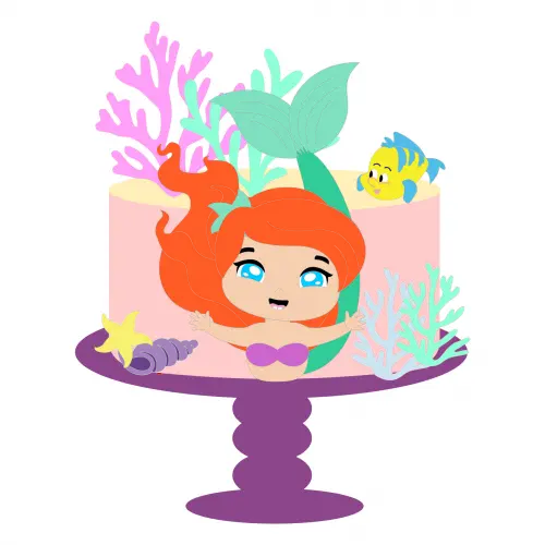 Topo de Bolo Ariel 17 Pequena Sereia Somente Studio