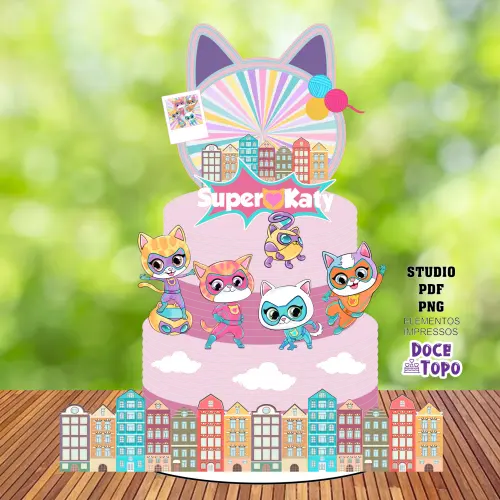 Topo de Bolo Super Kitties 03 Studio/PDF/PNG