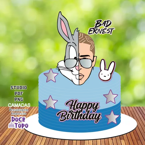 Topo de Bolo Bad Bunny 04 Studio/PDF/PNG
