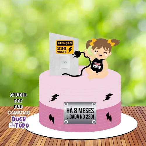 Topo de Bolo Bebê 220V 02 Studio/PDF/PNG
