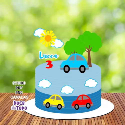 Topo de Bolo Carrinhos 01 Studio/PDF/PNG
