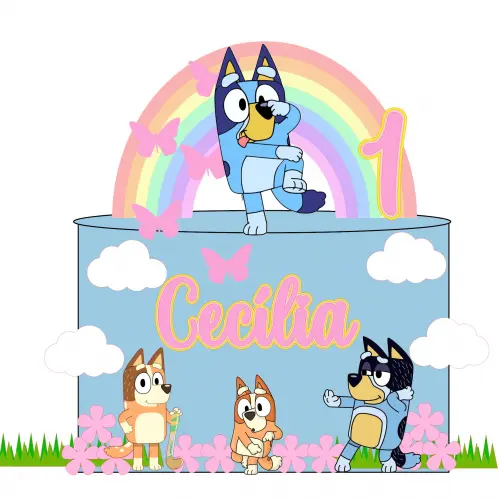 Topo de Bolo Bluey e Bingo 03 Somente Studio