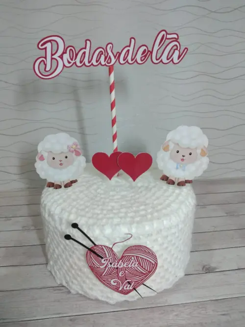 Topo de Bolo Bodas de Lã 01 Somente Studio