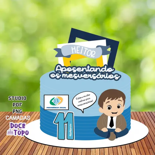 Topo de Bolo Aposentadoria de Mesversários Studio/PDF/PNG