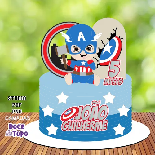 Topo de Bolo Capitão América 12 Studio/PDF/PNG