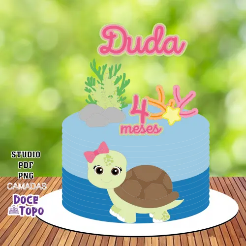 Topo de Bolo Tartaruga 01 Studio/PDF/PNG