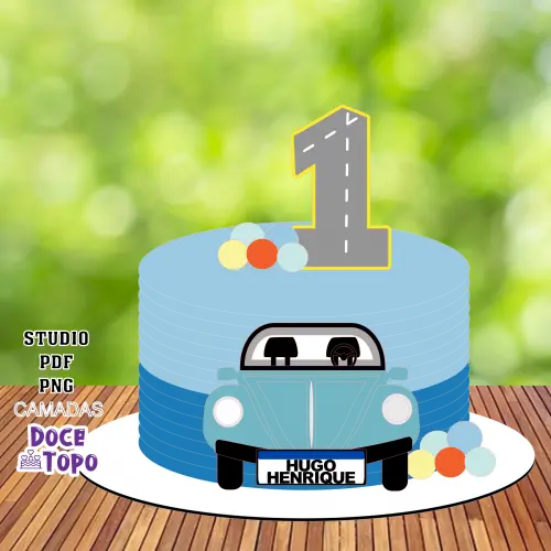 Topo de Bolo Carro Fusca 01 Studio/PDF/PNG
