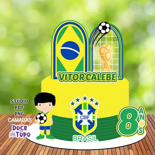 Topo de Bolo Futebol Copa - Brasil 47 Studio/PDF/PNG