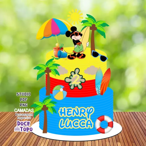 Topo de Bolo Mickey Pool Party 01 Studio/PDF/PNG