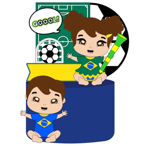 Topo de Bolo Futebol Copa - Brasil 10 Somente Studio