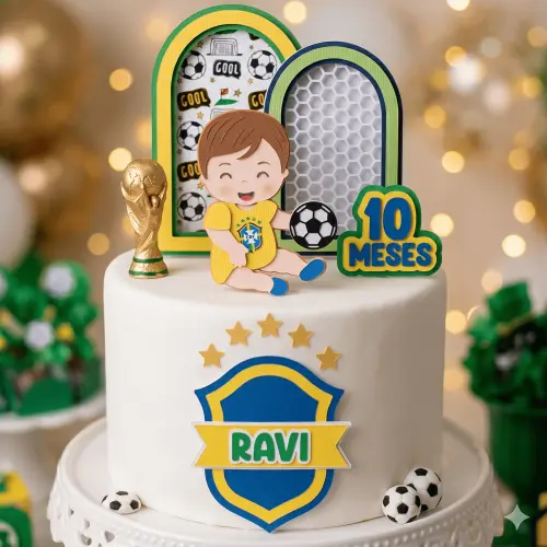 Topo de Bolo Futebol Copa - Brasil 17 Somente Studio