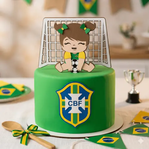 Topo de Bolo Futebol Copa - Brasil 19 Somente Studio