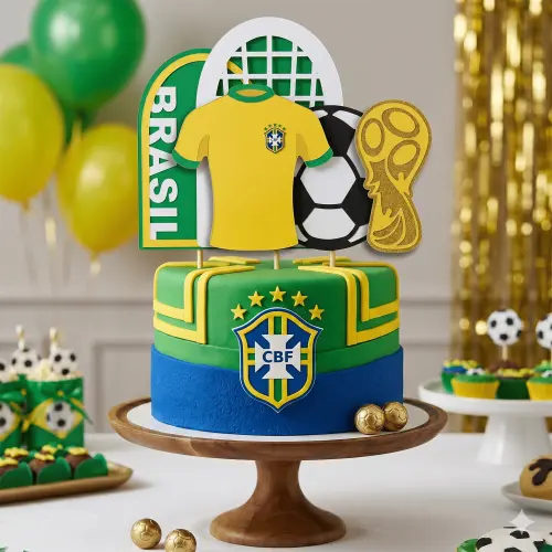 Topo de Bolo Futebol Copa - Brasil 24 Somente Studio