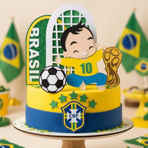 Topo de Bolo Futebol Copa - Brasil 25 Somente Studio