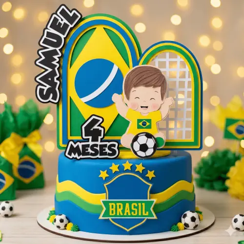 Topo de Bolo Futebol Copa - Brasil 26 Somente Studio