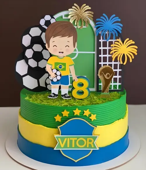 Topo de Bolo Futebol - Brasil 41 Copa Somente Studio