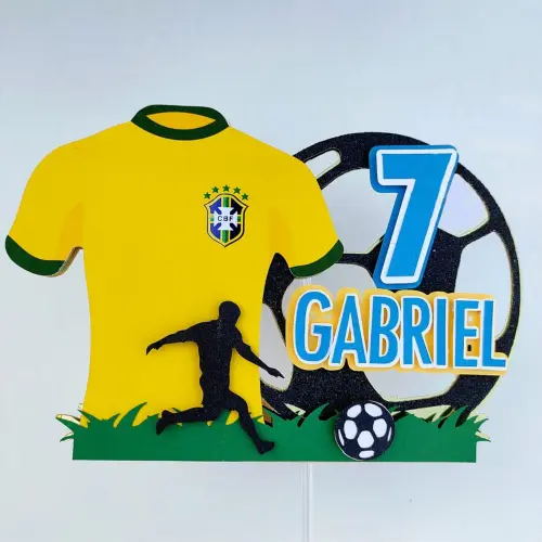 Topo de Bolo Futebol - Brasil 45 Copa Somente Studio