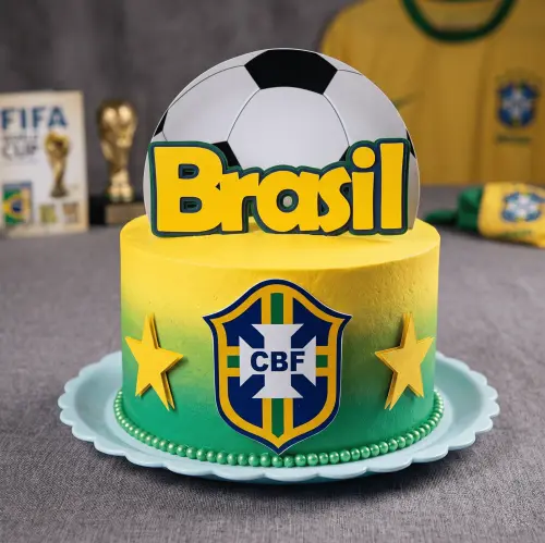 Topo de Bolo Futebol - Brasil 48 Copa Somente Studio