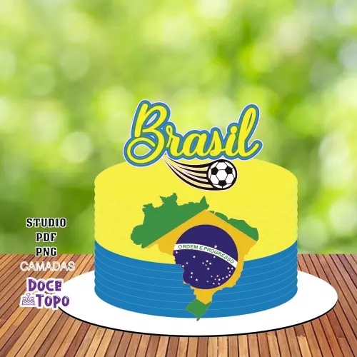 Topo de Bolo Futebol - Brasil 50 Copa Studio/PDF/PNG