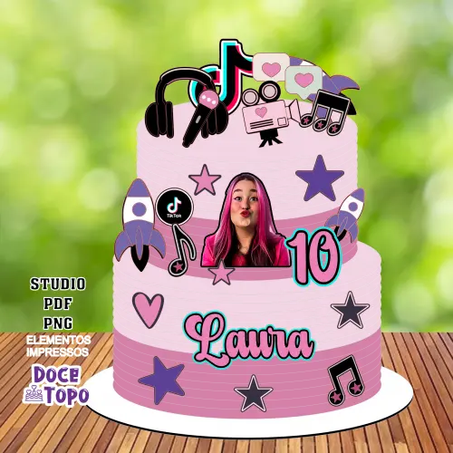 Topo de Bolo Emilly Vick 13 - Dos Rosa Studio/PDF/PNG