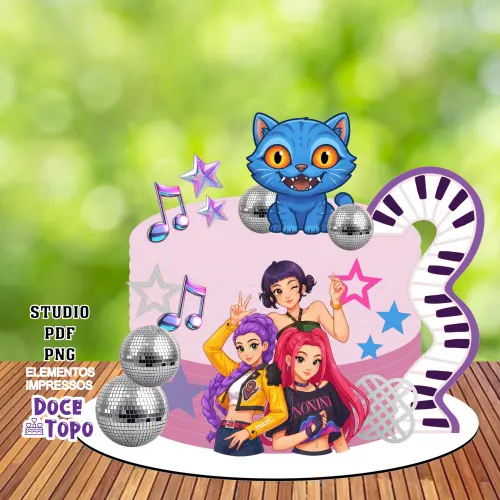 Topo de Bolo Guerreiras do K-Pop 15 Studio/PDF/PNG