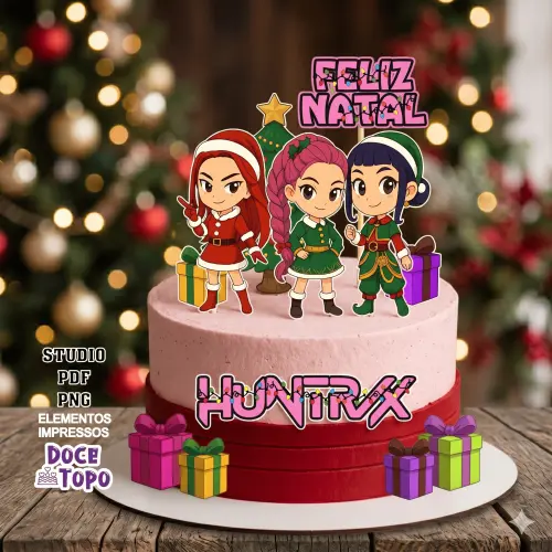 Topo de Bolo Guerreiras do K-Pop Natal 01 Studio/PDF/PNG