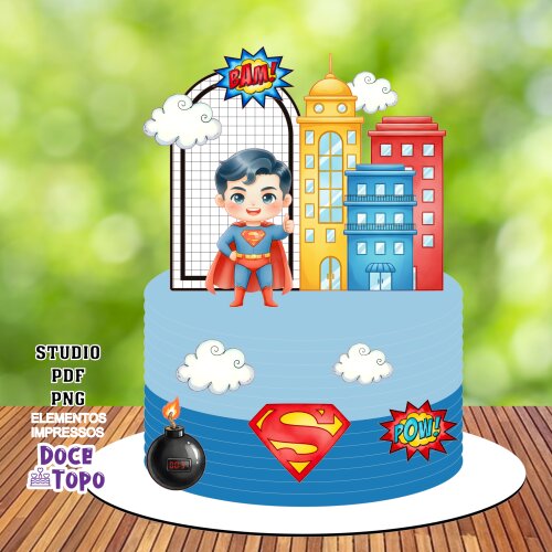 Topo de Bolo Superman 01 Studio/PDF/PNG