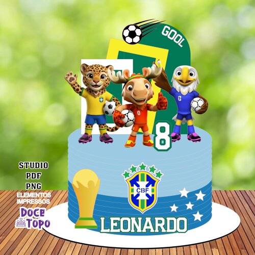 Topo de Bolo Futebol - Brasil 52 Copa Studio/PDF/PNG